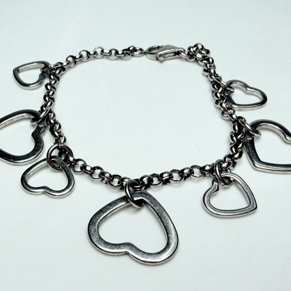 Sterling Silver Multi Heart Charm Bracelet 6.5 Inches Lobster Clasp JR1261